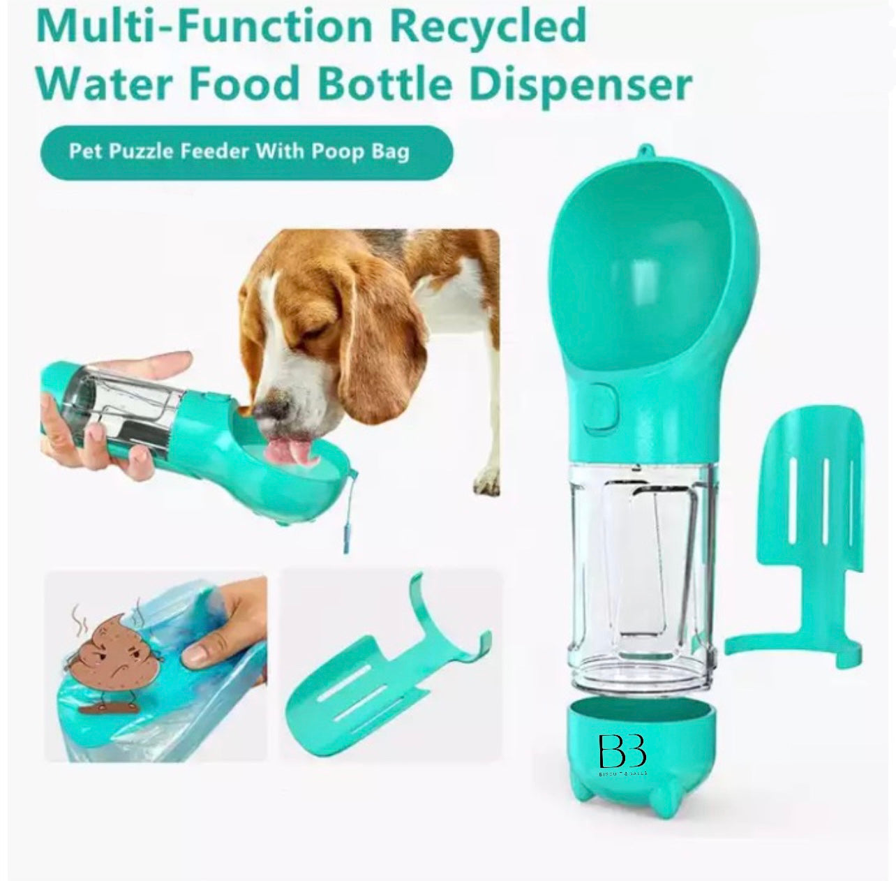 Portable Dog Food Feeder, Poop Scoop, Water Dispenser 4 in 1 Dog